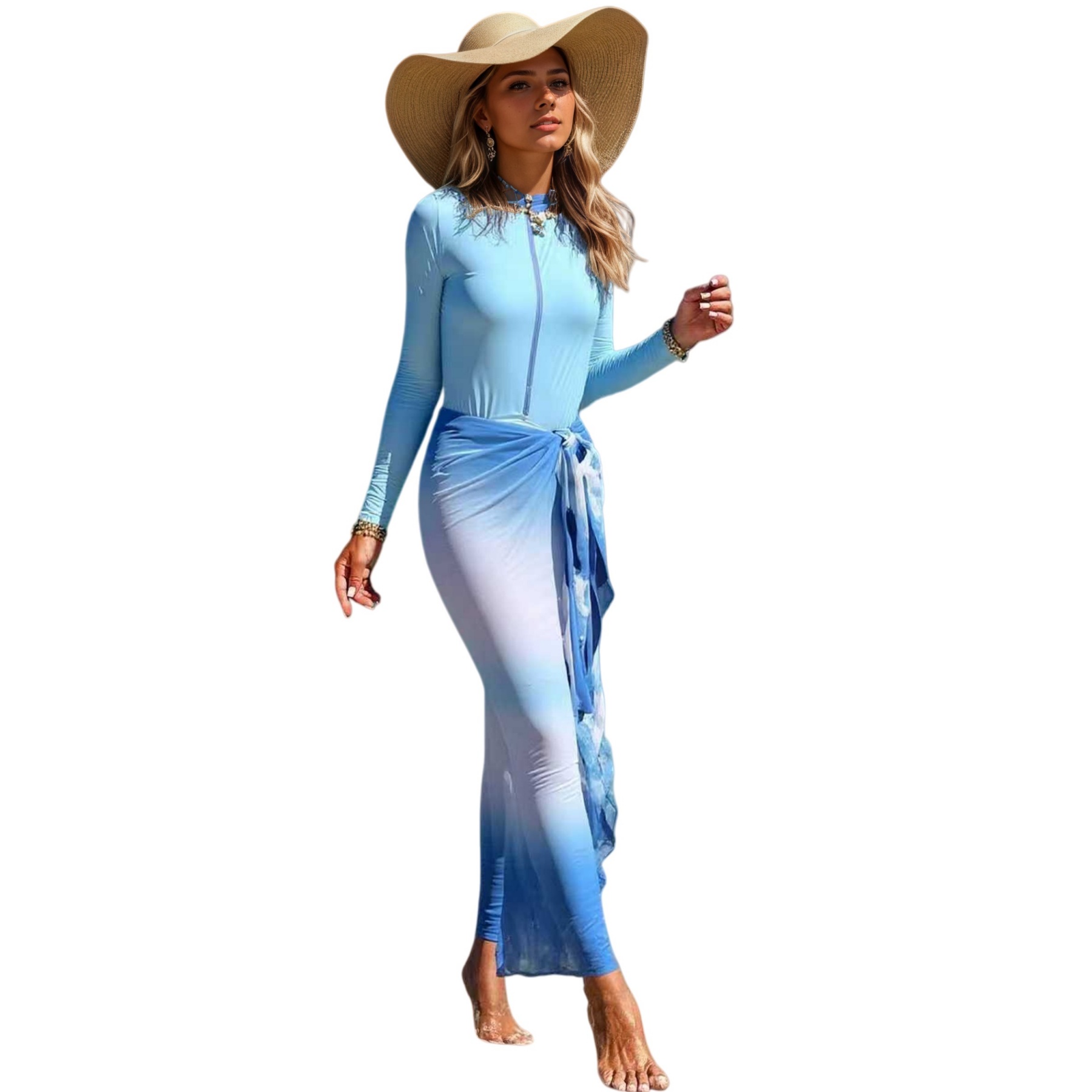 Conservative Three-Piece Swimsuit Set Long-Sleeved Full Coverage Swimwear